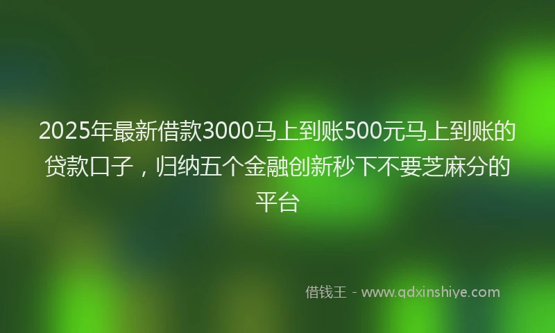 2025年最新借款3000马上到账500元马上到账的贷款口子，归纳五个金融创新秒下不要芝麻分的平台