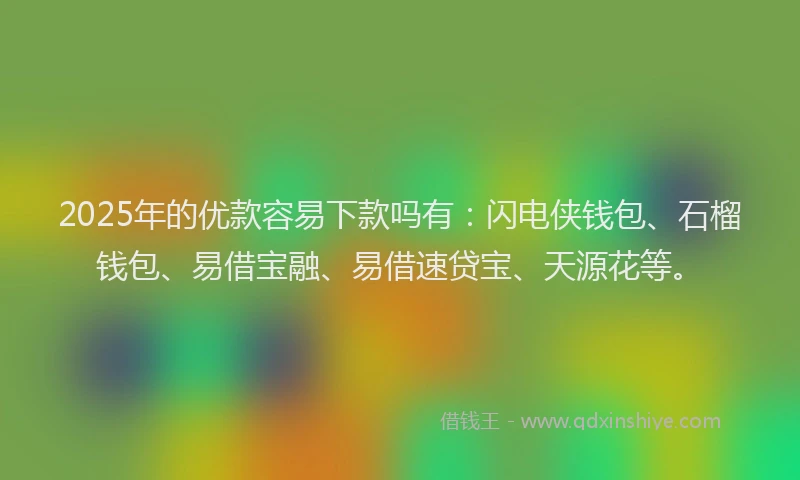 2025年的优款容易下款吗有：闪电侠钱包、石榴钱包、易借宝融、易借速贷宝、天源花等。