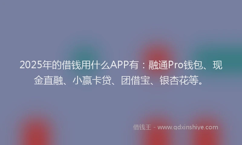 2025年的借钱用什么APP有：融通Pro钱包、现金直融、小赢卡贷、团借宝、银杏花等。