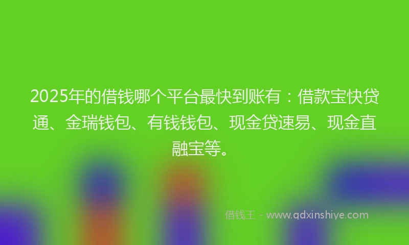 2025年的借钱哪个平台最快到账有：借款宝快贷通、金瑞钱包、有钱钱包、现金贷速易、现金直融宝等。