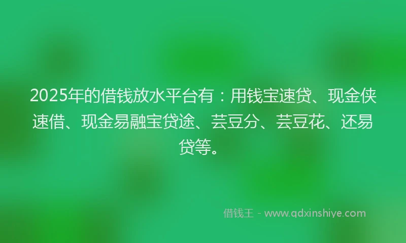 2025年的借钱放水平台有：用钱宝速贷、现金侠速借、现金易融宝贷途、芸豆分、芸豆花、还易贷等。