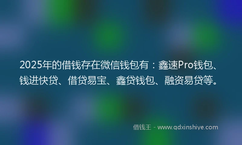 2025年的借钱存在微信钱包有：鑫速Pro钱包、钱进快贷、借贷易宝、鑫贷钱包、融资易贷等。