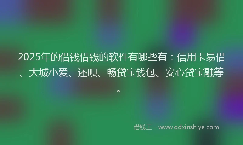2025年的借钱借钱的软件有哪些有：信用卡易借、大城小爱、还呗、畅贷宝钱包、安心贷宝融等。