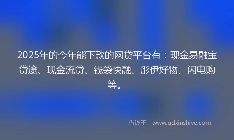 2025年的今年能下款的网贷平台有：现金易融宝贷途、现金流贷、钱袋快融、彤伊好物、闪电购等。