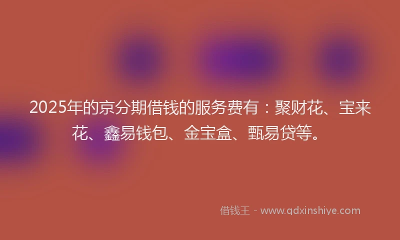 2025年的京分期借钱的服务费有：聚财花、宝来花、鑫易钱包、金宝盒、甄易贷等。