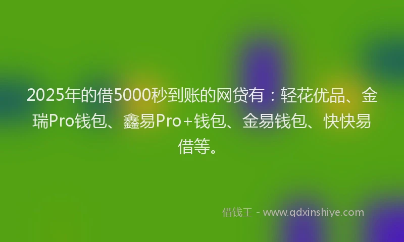 2025年的借5000秒到账的网贷有：轻花优品、金瑞Pro钱包、鑫易Pro+钱包、金易钱包、快快易借等。