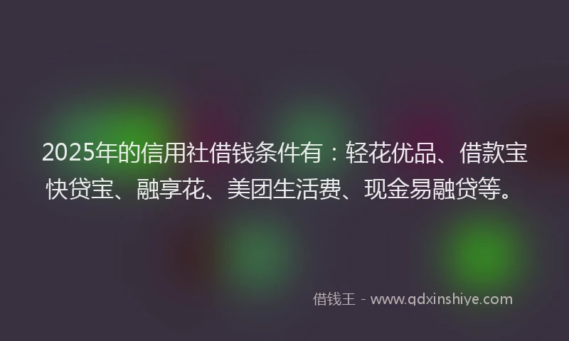 2025年的信用社借钱条件有：轻花优品、借款宝快贷宝、融享花、美团生活费、现金易融贷等。