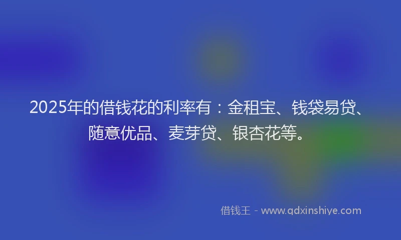 2025年的借钱花的利率有：金租宝、钱袋易贷、随意优品、麦芽贷、银杏花等。