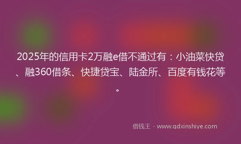 2025年的信用卡2万融e借不通过有：小油菜快贷、融360借条、快捷贷宝、陆金所、百度有钱花等。