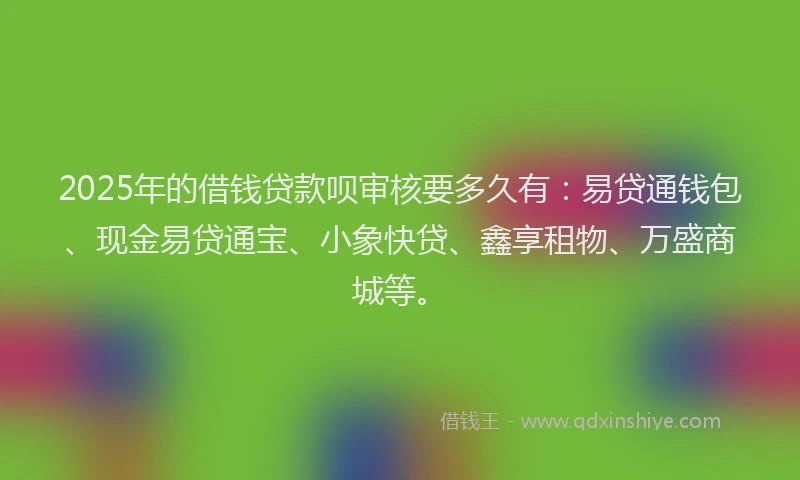 2025年的借钱贷款呗审核要多久有：易贷通钱包、现金易贷通宝、小象快贷、鑫享租物、万盛商城等。