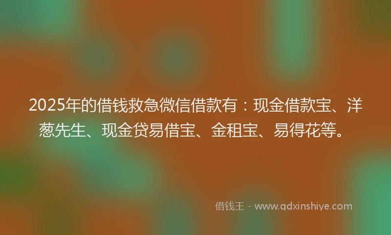 2025年的借钱救急微信借款有：现金借款宝、洋葱先生、现金贷易借宝、金租宝、易得花等。