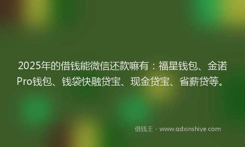 2025年的借钱能微信还款嘛有：福星钱包、金诺Pro钱包、钱袋快融贷宝、现金贷宝、省薪贷等。