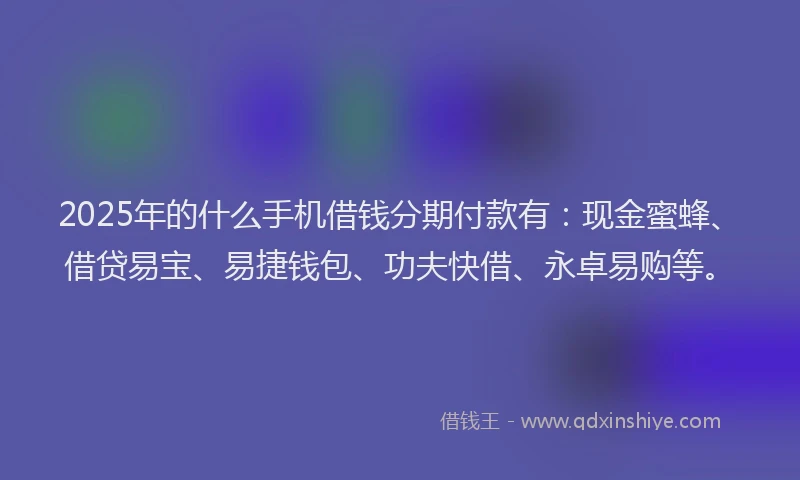 2025年的什么手机借钱分期付款有：现金蜜蜂、借贷易宝、易捷钱包、功夫快借、永卓易购等。