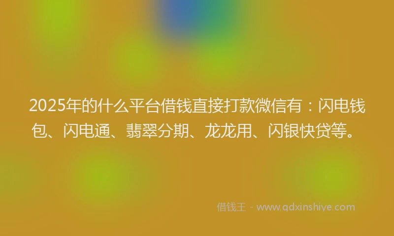 2025年的什么平台借钱直接打款微信有：闪电钱包、闪电通、翡翠分期、龙龙用、闪银快贷等。