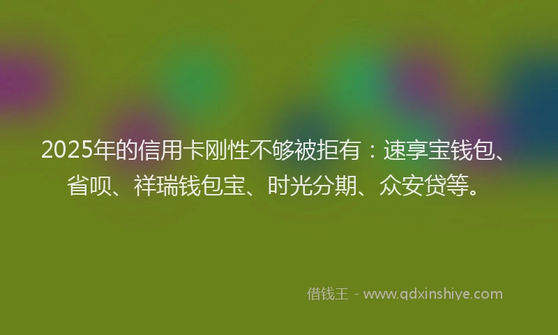 2025年的信用卡刚性不够被拒有：速享宝钱包、省呗、祥瑞钱包宝、时光分期、众安贷等。