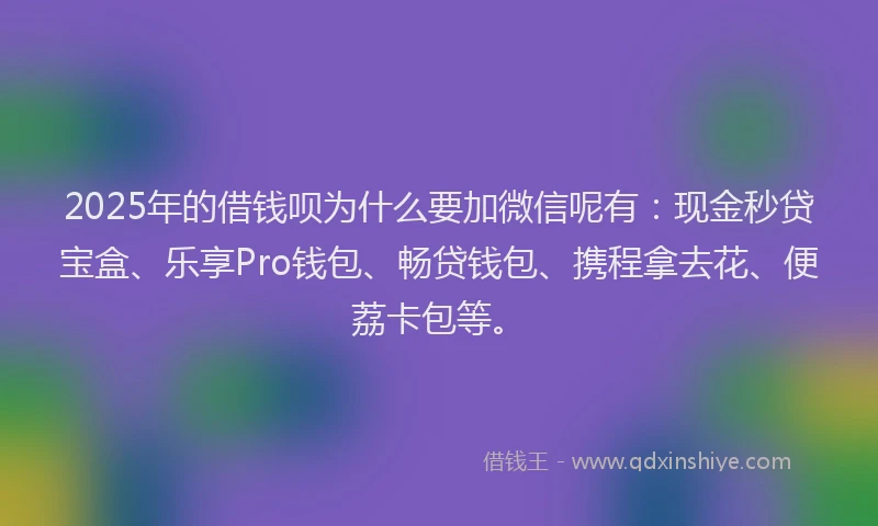 2025年的借钱呗为什么要加微信呢有：现金秒贷宝盒、乐享Pro钱包、畅贷钱包、携程拿去花、便荔卡包等。