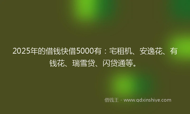 2025年的借钱快借5000有：宅租机、安逸花、有钱花、瑞雪贷、闪贷通等。