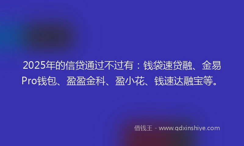2025年的信贷通过不过有：钱袋速贷融、金易Pro钱包、盈盈金科、盈小花、钱速达融宝等。