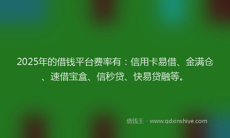 2025年的借钱平台费率有：信用卡易借、金满仓、速借宝盒、信秒贷、快易贷融等。