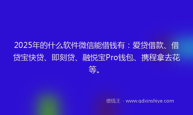 2025年的什么软件微信能借钱有：爱贷借款、借贷宝快贷、即刻贷、融悦宝Pro钱包、携程拿去花等。