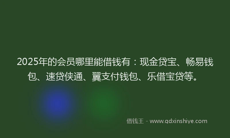 2025年的会员哪里能借钱有：现金贷宝、畅易钱包、速贷侠通、翼支付钱包、乐借宝贷等。