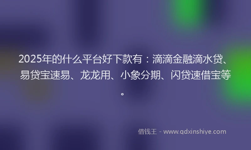 2025年的什么平台好下款有：滴滴金融滴水贷、易贷宝速易、龙龙用、小象分期、闪贷速借宝等。