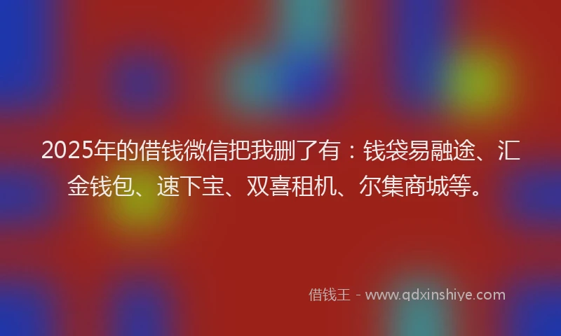 2025年的借钱微信把我删了有：钱袋易融途、汇金钱包、速下宝、双喜租机、尔集商城等。
