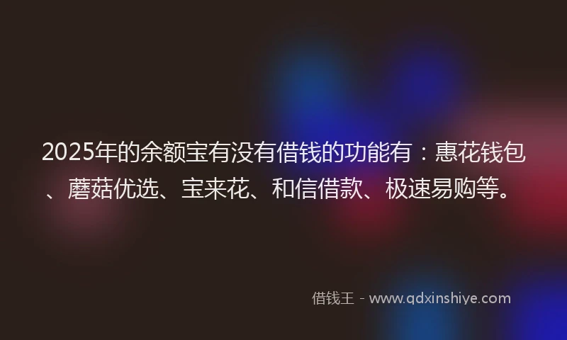 2025年的余额宝有没有借钱的功能有：惠花钱包、蘑菇优选、宝来花、和信借款、极速易购等。