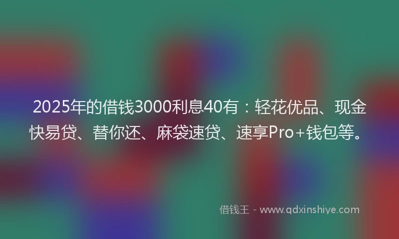 2025年的借钱3000利息40有：轻花优品、现金快易贷、替你还、麻袋速贷、速享Pro+钱包等。