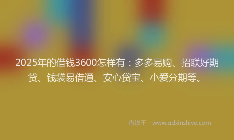2025年的借钱3600怎样有：多多易购、招联好期贷、钱袋易借通、安心贷宝、小爱分期等。
