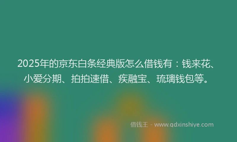 2025年的京东白条经典版怎么借钱有：钱来花、小爱分期、拍拍速借、疾融宝、琉璃钱包等。