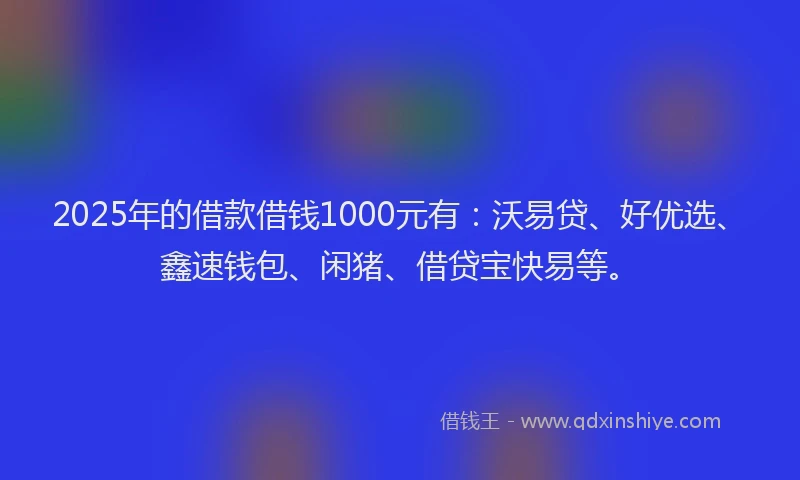 2025年的借款借钱1000元有：沃易贷、好优选、鑫速钱包、闲猪、借贷宝快易等。