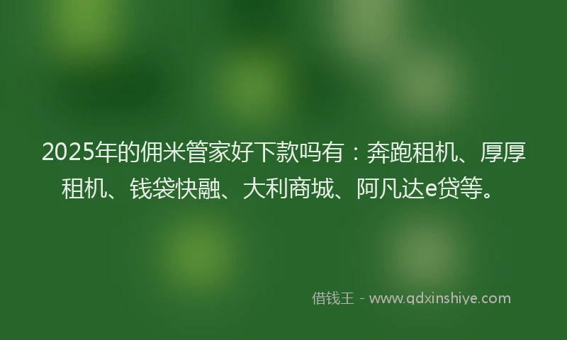 2025年的佣米管家好下款吗有：奔跑租机、厚厚租机、钱袋快融、大利商城、阿凡达e贷等。