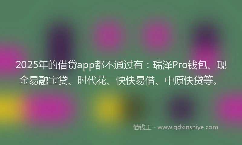 2025年的借贷app都不通过有：瑞泽Pro钱包、现金易融宝贷、时代花、快快易借、中原快贷等。