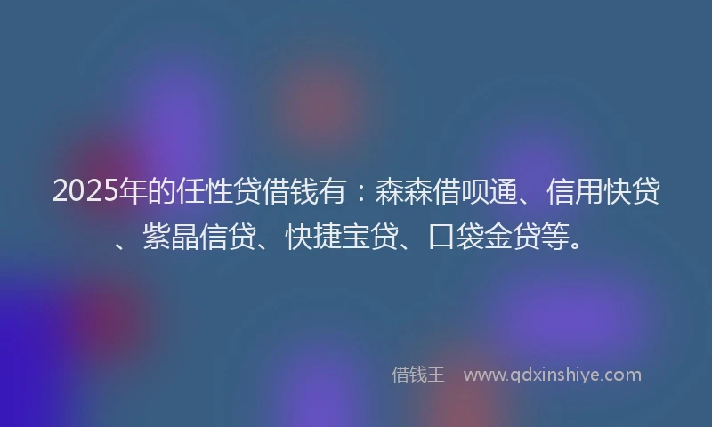 2025年的任性贷借钱有：森森借呗通、信用快贷、紫晶信贷、快捷宝贷、口袋金贷等。
