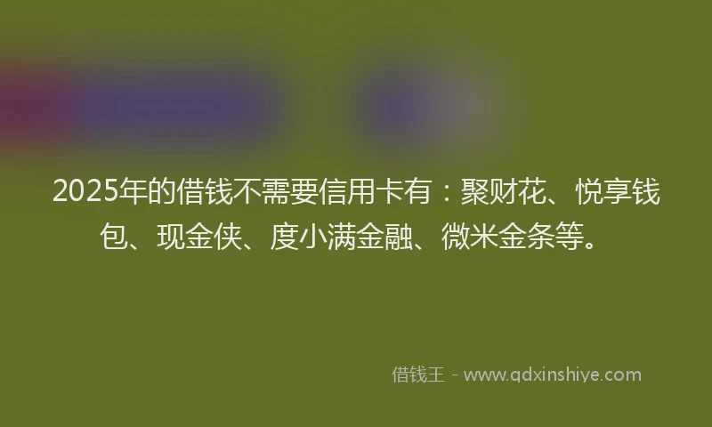 2025年的借钱不需要信用卡有：聚财花、悦享钱包、现金侠、度小满金融、微米金条等。