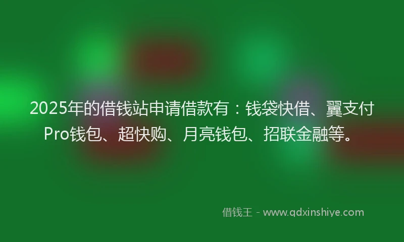 2025年的借钱站申请借款有：钱袋快借、翼支付Pro钱包、超快购、月亮钱包、招联金融等。