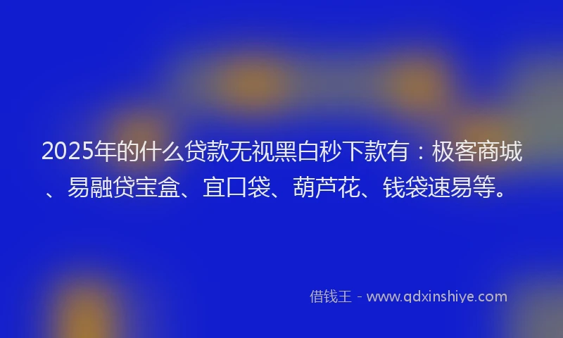 2025年的什么贷款无视黑白秒下款有：极客商城、易融贷宝盒、宜口袋、葫芦花、钱袋速易等。