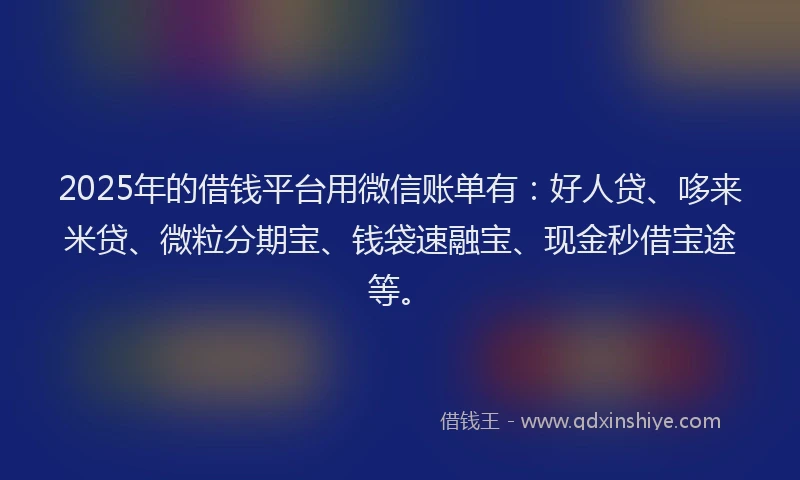 2025年的借钱平台用微信账单有：好人贷、哆来米贷、微粒分期宝、钱袋速融宝、现金秒借宝途等。