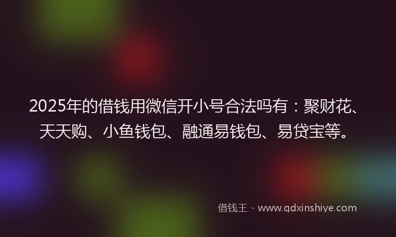 2025年的借钱用微信开小号合法吗有：聚财花、天天购、小鱼钱包、融通易钱包、易贷宝等。