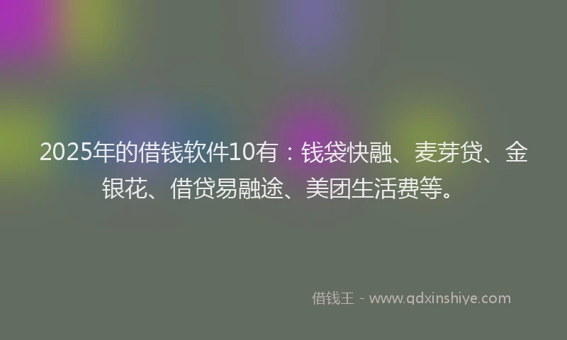 2025年的借钱软件10有：钱袋快融、麦芽贷、金银花、借贷易融途、美团生活费等。