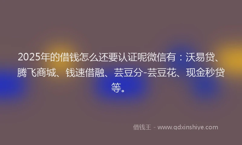 2025年的借钱怎么还要认证呢微信有：沃易贷、腾飞商城、钱速借融、芸豆分-芸豆花、现金秒贷等。