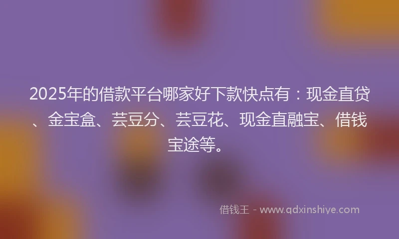 2025年的借款平台哪家好下款快点有：现金直贷、金宝盒、芸豆分、芸豆花、现金直融宝、借钱宝途等。