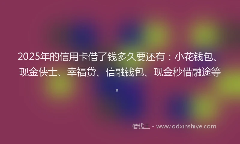 2025年的信用卡借了钱多久要还有：小花钱包、现金侠士、幸福贷、信融钱包、现金秒借融途等。