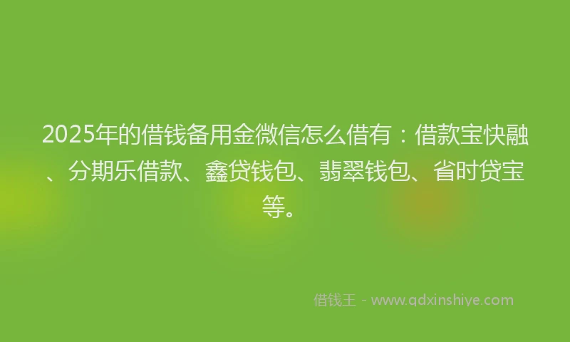 2025年的借钱备用金微信怎么借有：借款宝快融、分期乐借款、鑫贷钱包、翡翠钱包、省时贷宝等。