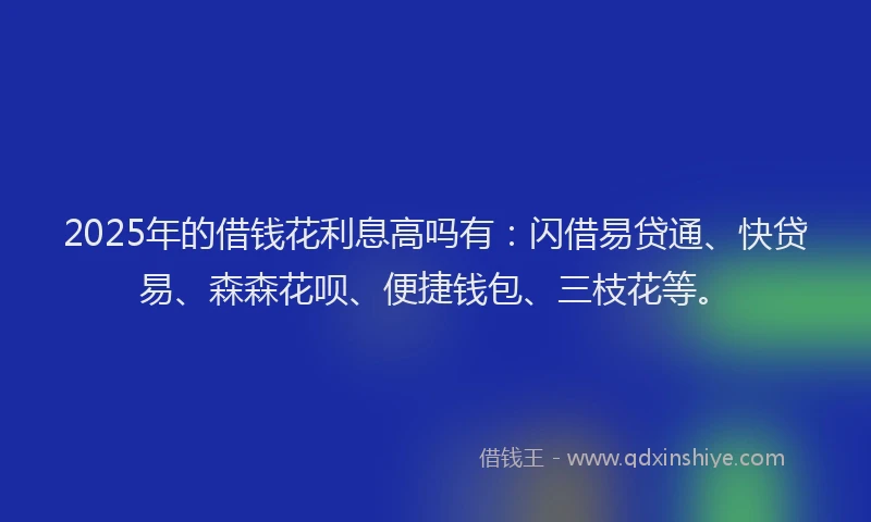2025年的借钱花利息高吗有：闪借易贷通、快贷易、森森花呗、便捷钱包、三枝花等。
