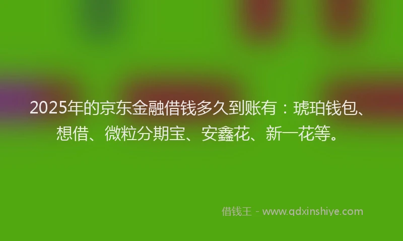 2025年的京东金融借钱多久到账有：琥珀钱包、想借、微粒分期宝、安鑫花、新一花等。