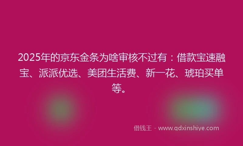 2025年的京东金条为啥审核不过有：借款宝速融宝、派派优选、美团生活费、新一花、琥珀买单等。
