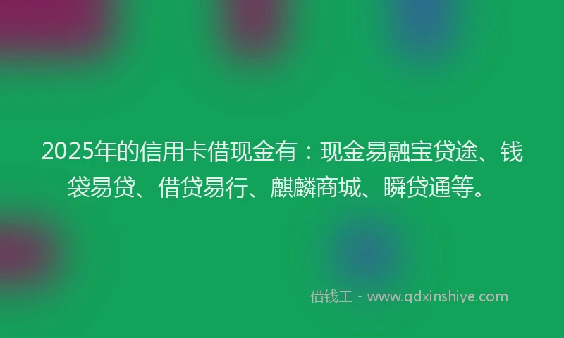 2025年的信用卡借现金有：现金易融宝贷途、钱袋易贷、借贷易行、麒麟商城、瞬贷通等。
