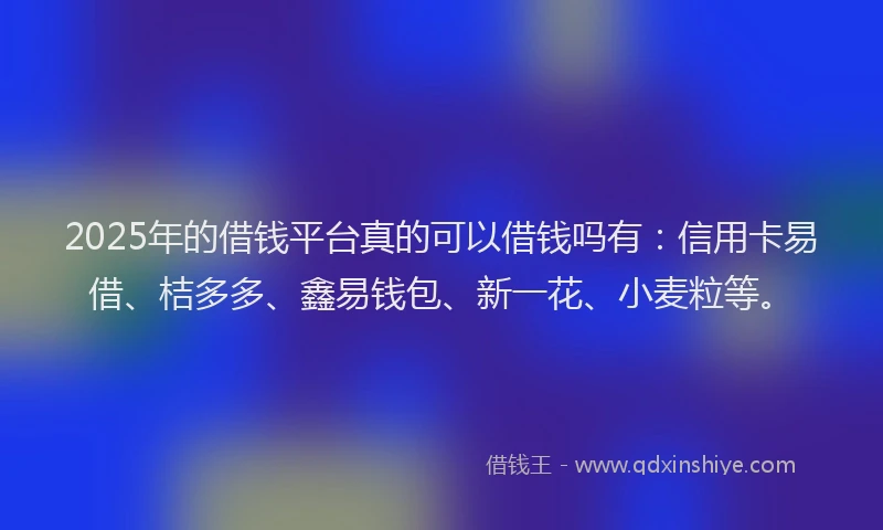 2025年的借钱平台真的可以借钱吗有：信用卡易借、桔多多、鑫易钱包、新一花、小麦粒等。
